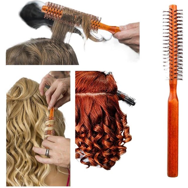 Bristle Wooden Curly Hair Comb Natural Boar Bristle Rolling Brush Round Barrel Blowing Curly Hairbrush Hair Styling Tool Barber