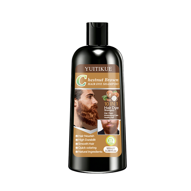 YUITIKUE Chestnut Brown Hair Dye Shampoo 100ml, 10-in-1 Natural Quick Coloring for Nourished Hair