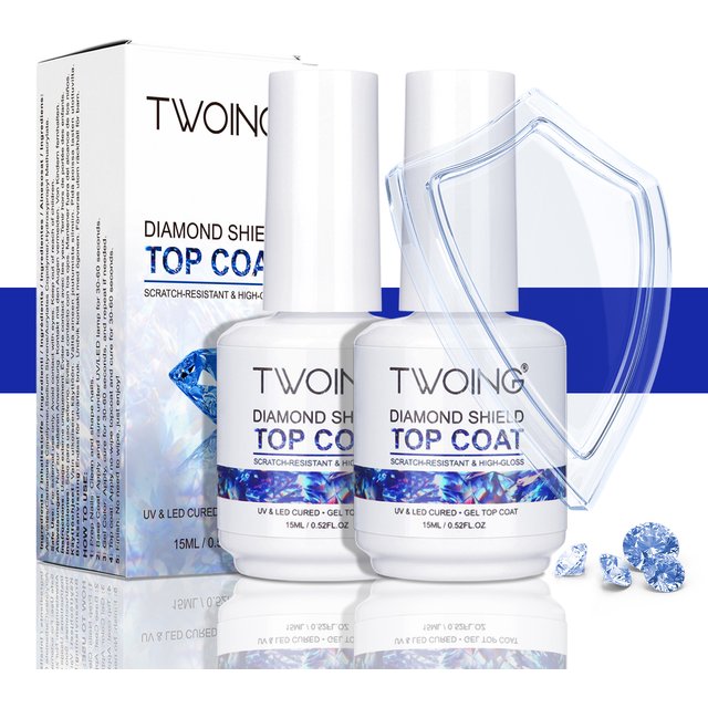 TWOING 15ml New Super Shine Top Coat Gel Nail Polish Diamond Topcoat No Wipe Sealer Gel Finish Manicure Nail Art Salon Quality