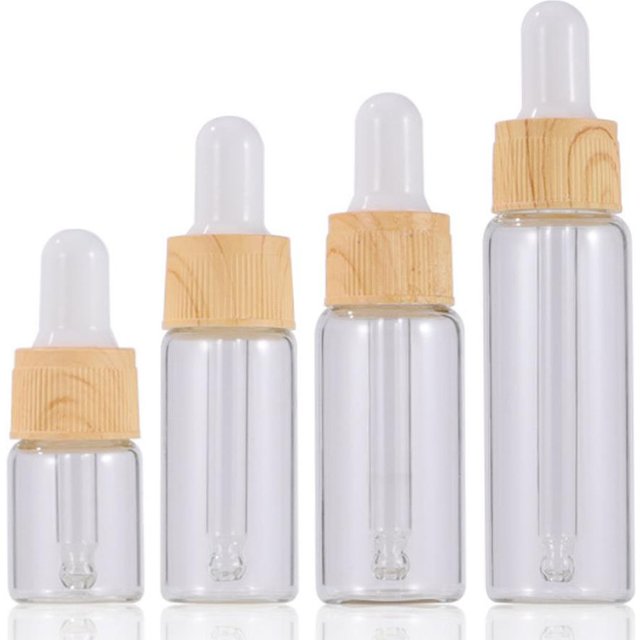 Flacon compte-gouttes en verre transparent 10x5ml - 20ml, goutte-à-goutte pour les yeux, huiles essentielles rechargeables, Pipette de parfum, bouchon en bois