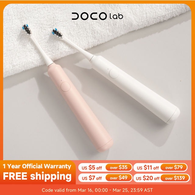 DOCOLAB Electric Toothbrush Sonic Vibration Brush 3-Gear Mode USB Charging IPX7 Waterproof Personal Care Appliances