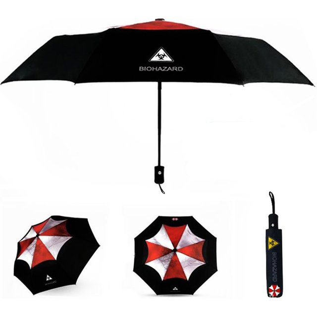 Portable Automatic Biohazard Resident Zombie Umbrella 3 Folding Vintage Classic Men Women Outdoor Windproof Parasol Sunscreen
