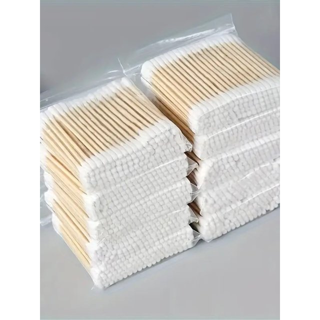 500pcs Bamboo Double-Ended Cotton Swabs - Gentle for Ears & Makeup, Unscented