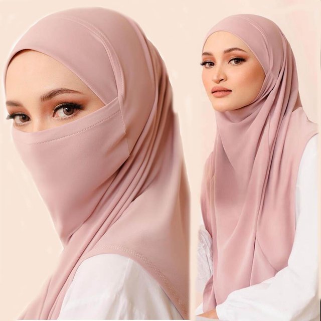 Ramadan Spring Summer Breathable Ironless Hijabs Long Instant Hijab Woman Ready To Wear With Face Masks Ready to Wear Hijabs