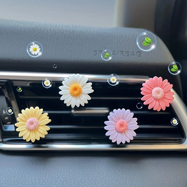 Clip d'aromathérapie pour sortie d'air de voiture, fleur marguerite, Clip de parfum de voiture, climatiseur d'aromathérapie, accessoires d'intérieur frais
