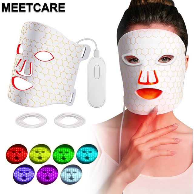 Masque facial à photons en silicone pour lifting du visage, thérapie par la lumière LED, anti-rétrécissement des pores, réparation de la peau, blanchissement, contrôle de l'huile, 7 couleurs