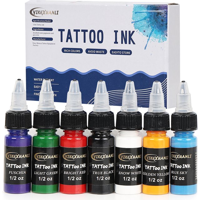 15ml 7colors Tattoo Ink Pigment with Box Body Art Tattoo Kits Professional Beauty Paints Makeup Tattoo Supplies Semi-permanent