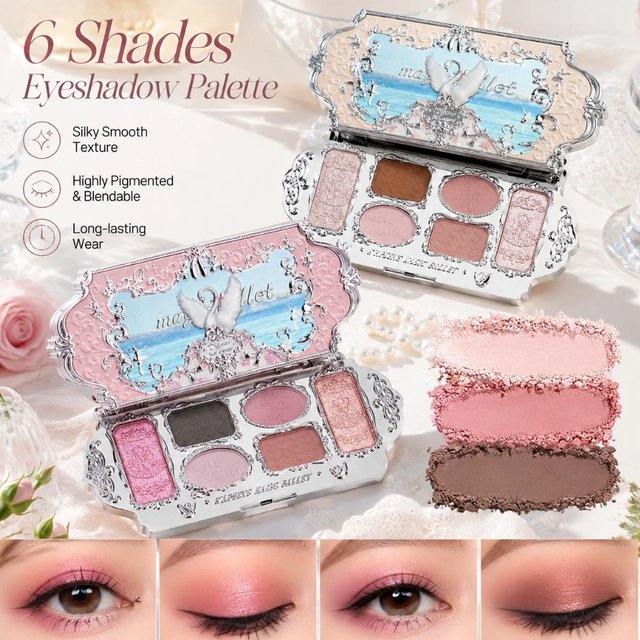 Six Color Swan Ballet Eyeshadow Palette Natural Nude Matte Shimmer Strawberry Glitter Pigment Eye Shadow Pallete