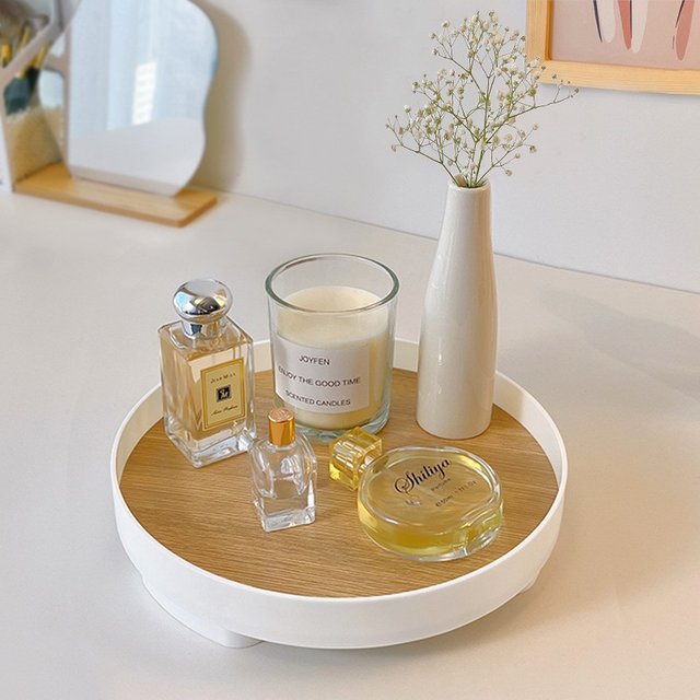 Plateau de rangement en bois nordique, articles divers de bureau, cosmétiques, parfum, bijoux,