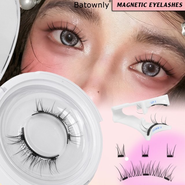1 Pair of Magnetic False Eyelashes, Magnetic Eyelash Set, Comes with Eyelash Curler and Mirror, Natural Look Like No Makeup, Ultra-Natural False Eyelashes, Clear and Cute Criss-Cross Fairy Eyelashes,