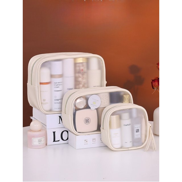 Semi-transparent Luxury Makeup Bag Set, 3pcs Large Capacity Travel Cosmetic Organizer Pouch, Portable Toiletry Storage for women