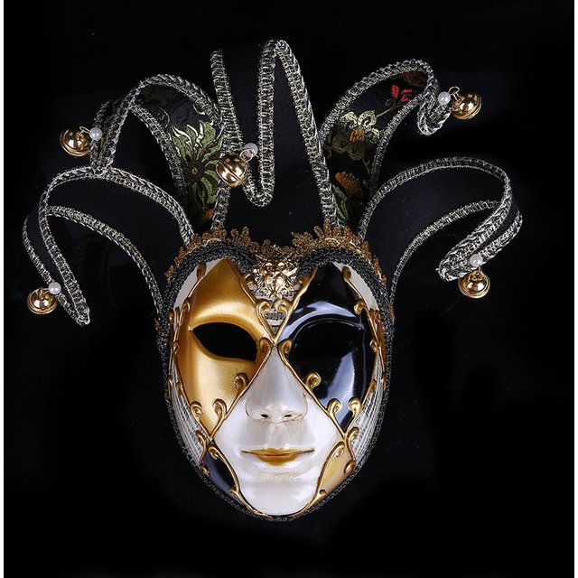 Masque de Mardi Gras, masque vénitien baroque, mascarade d'halloween, bouffon Vintage, masque complet pour fête de carnaval de venise
