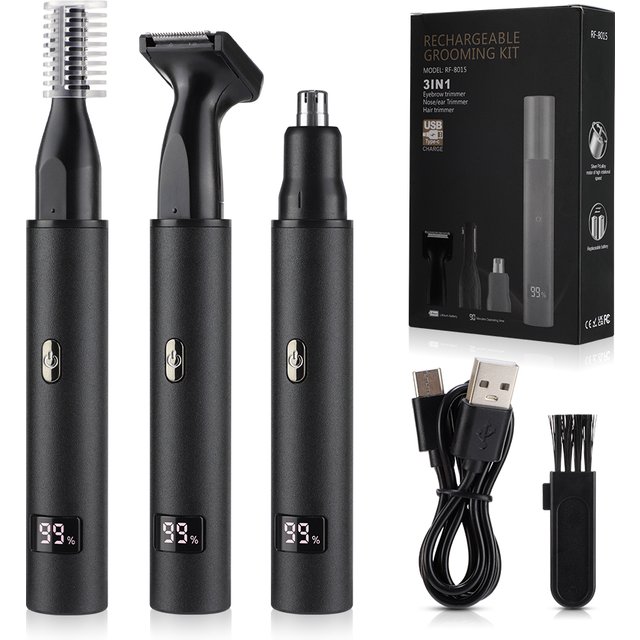 3 in 1 Electric Nose Ear Hair Trimmer for men LED Display Painless Sideburns Eyebrow Beard Hair Clipper Shaver USB Rechargeable