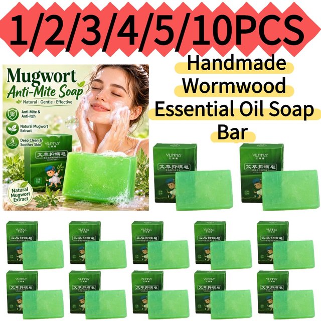 1/2/3/4/5/10PCS Handmade Wormwood Essential Oil Soap Bar Natural Plant Extract Gentle Face & Body Cleanser Hydrating Bath Soap