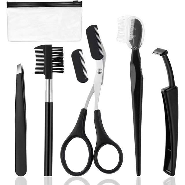 5/6 PCS Eyebrow Trimming Kit, Stainless Steel Tweezers, Brush, Comb and Makeup Beauty Set for men and Women