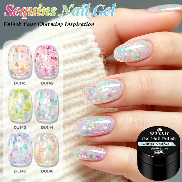 8ml Glitter Sequins Gel Nail Polish Long Lasting Semi Permanent Soak Off UV LED Gel Varnish Nail Art Decorations Nail Supplies