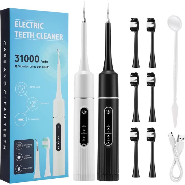 Electric Tooth Cleaner Waterproof Toothbrush Sonic Vibration Dental Scaler Plaque Calculus Tartar Remover With 5pcs Brush Heads