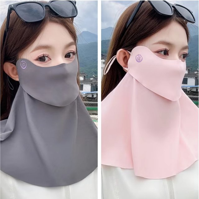 2Pcs Women Sunscreen Veil Protection Mask Full Face Neck Cover UPF50+ UV Breathable Summer Outdoor Cycling Sunscreen Face Scarf