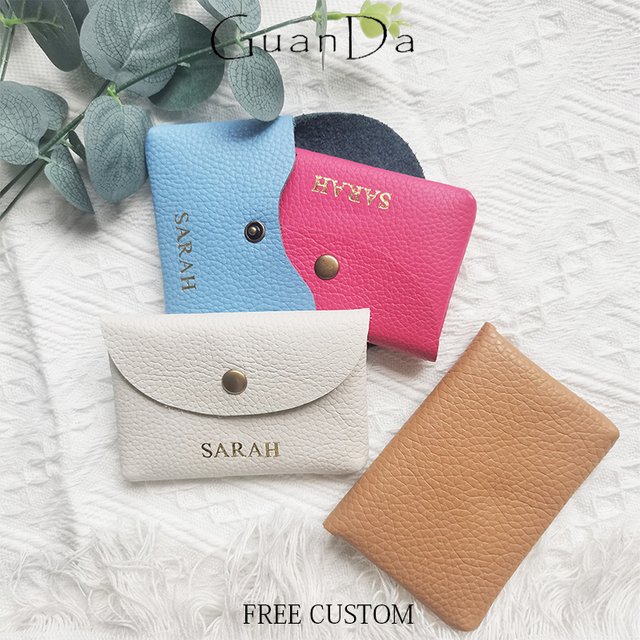 Genuine Leather Custom Name Mini Coin Purse Woman Men Earphone Lipstick Key Storage Cosmetic Bag Luxury Fashion Portable Wallet