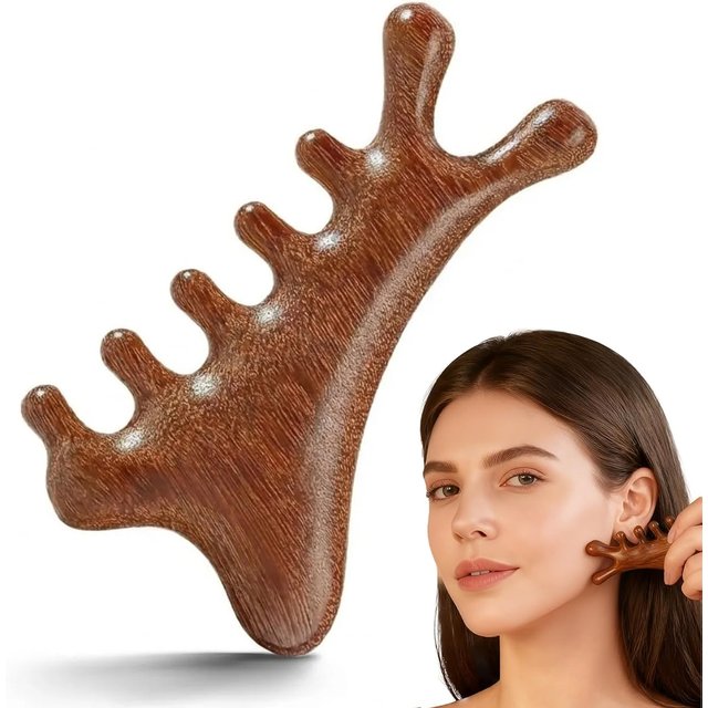 4-in-1 Sandalwood Facial & Body Lymphatic Drainage,Sculpting & Scalp Massage Comb For Eye Nose Care Gua Sha Facial Tools