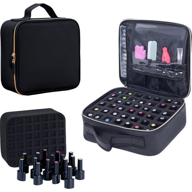 UOZL 42 Bottle Nail Polish Organizer, PU Leather Handheld Nail Polish Storage Bag, Suitable for Nail Art Lovers and Manicurists