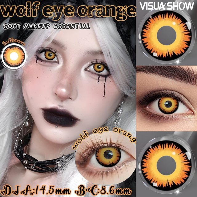 VISUASHOW Wolf Eye Orange Cosplay Contact Lenses Half-yearly Use Soft Anime Eye Beauty Lens for Party Dressed Eyes Makeup Cos
