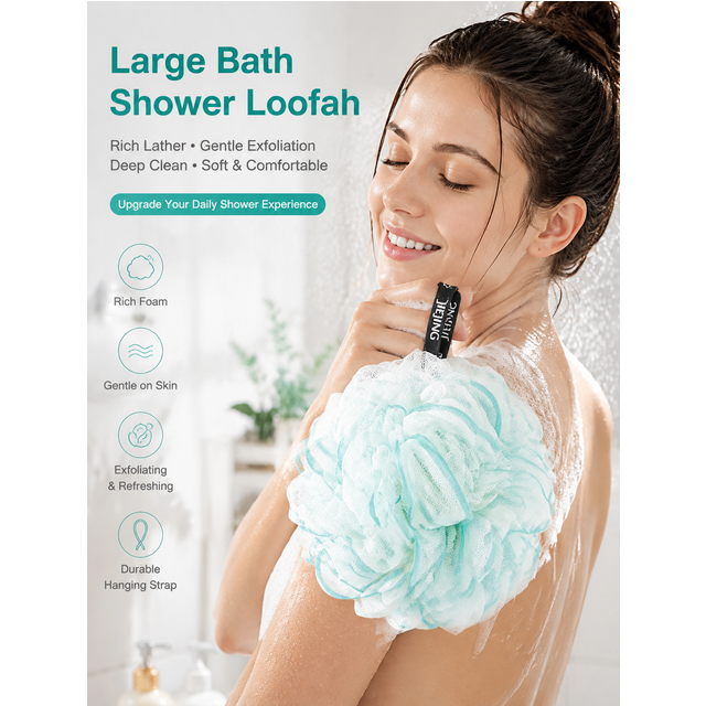 Large Shower Pouf Bath Ball - Cute Sponge Flower Exfoliating Back Scrubber Foaming Body Wash Puff Loofah for Bubble Bath Accesso