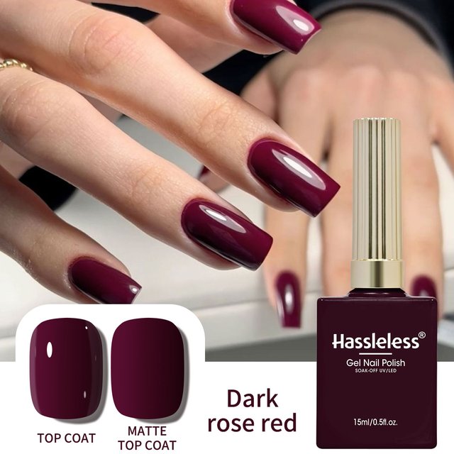Hassleless Gel Nail Polish Single Bottle - Long-Lasting Glossy Cherry Red, High Saturation Shine, 15ml Per Bottle, Gentle Formula, Does Not Damage Nails, Salon-Grade Artistic Design, Perfect Gift for