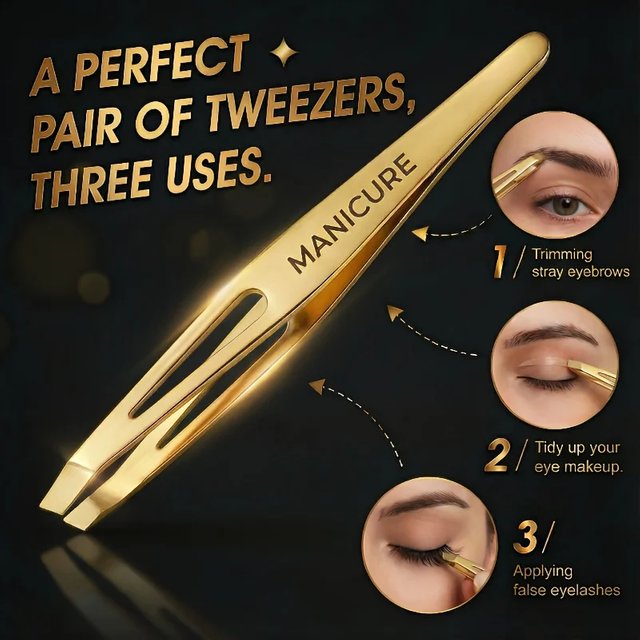 Golden Stainless Steel Tweezers Highly Recommended for Makeup Artists, Effortlessly Removes Facial Hair and Blackhead