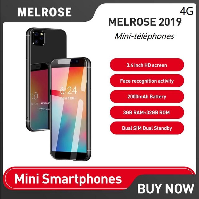Melrose 2019 Mini téléphones 4G LTE Smartphone Android double carte SIM Super 3.4 pouces téléphone portable Ultra mince 2000mAh reconnaissance faciale