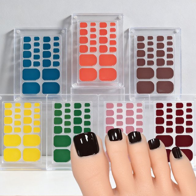 22pcs Solid Color Toenail Nail Polish Patches Full Cover Waterproof Self-Adhesive Toe Nail Wraps Easy Peel & Stick No UV Light