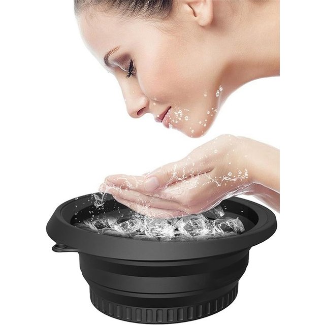 AB42 - Grand bol en silicone pour bain de glace facial avec bac à glace intégré, design moulable et suspendable pour un rangement facile