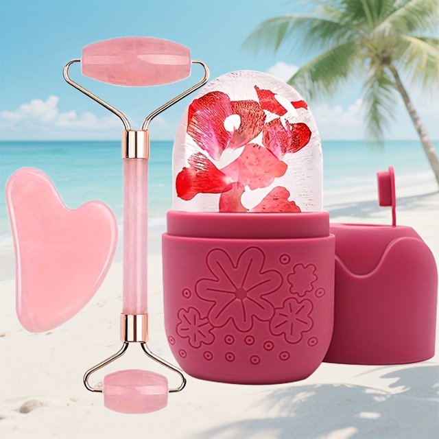 3in 1 Ice Face Roller Facial Skincare Ice Roller Set,Facial Roller Gua Sha Face Tool Set,Care Tool Beauty Set Face Massage Tool