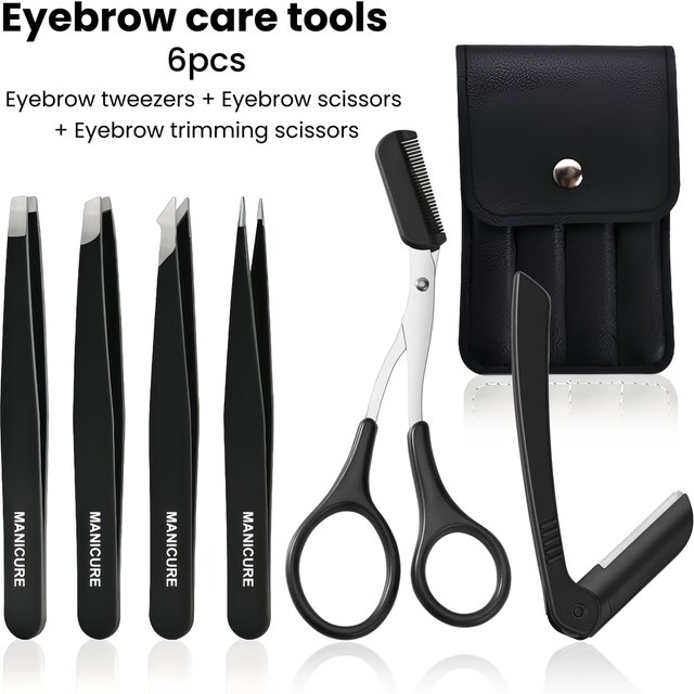 4/6pcs Professional Stainless Steel Precision Tweezers Scissors Eyebrow Trimming Facial Hair Removal Travel And Home