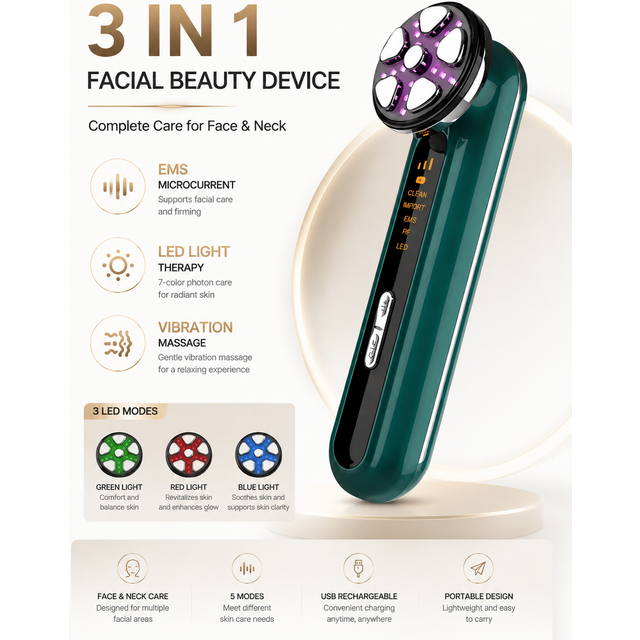 Microcurrent Facial Device EMS Face Lifting Machine LED Light Photon Vibration Massager Neck Beauty Care Multifunction Tool
