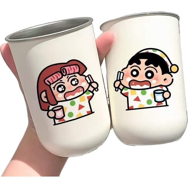 Kawaii Crayon Shin-chan Stainless Steel Mouthwash Cup Cartoon Cute Nohara Shinnosuke Himawari Household Wash Cup Gift
