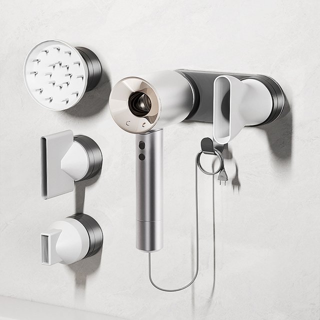 High-Speed Hair Dryer Wall Mount Holder, Suction Cup Magnetic Stand, No Drill Hollow Blow Dryer Organizer Waterproof Non-Slip