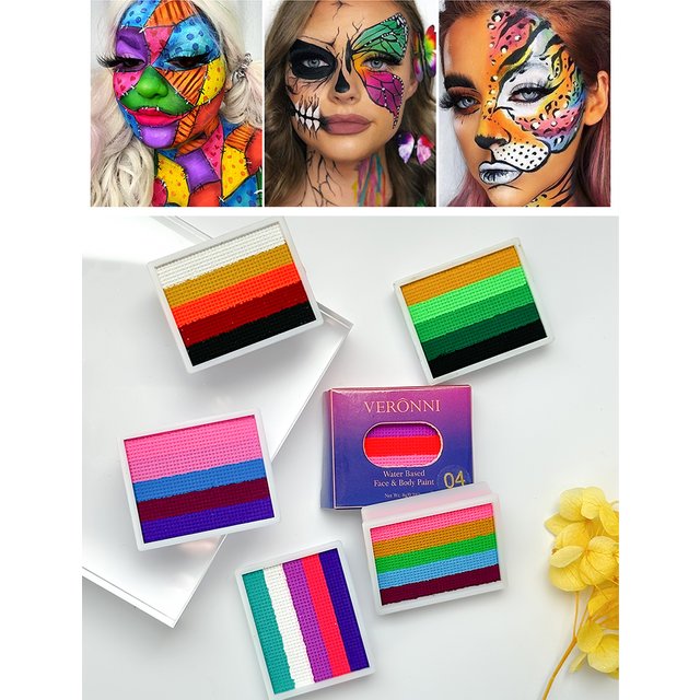 2pcs Rainbow Face & Body Paint,8g Split Cake Non-Toxic Paint Makeup Palette-Vibrant Mixed Colors For Festivals,Butterfly Makeup