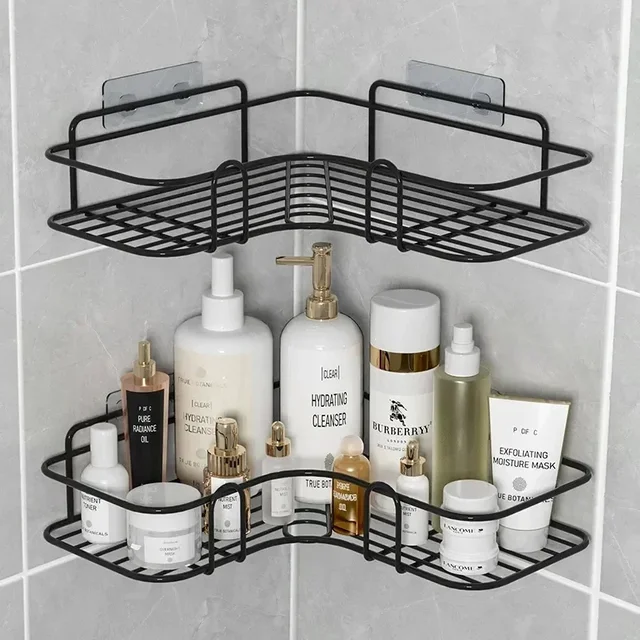 Étagère de salle de bain, étagères de rangement d'angle murales, porte-shampooing, support