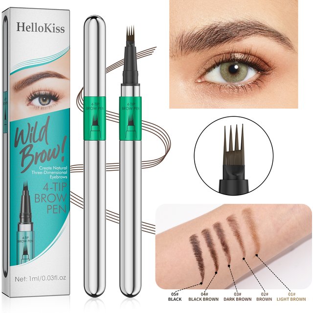 Hellokiss Waterproof Eyebrow Pen, Microblading Eyebrow Pencil With 4 Split Head, Natural Looking Brows Makeup ( 5 Colors)