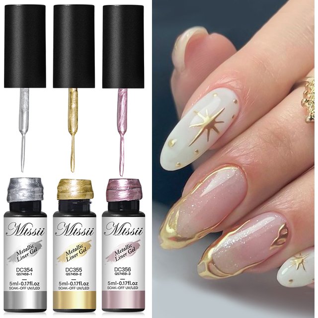 Mtssii 5ml Metallic Liner Painting Gel Nail Polish Chrome Rose Gold Silver Super Bright Mirror Effect Drawing Gel Nail Varnish