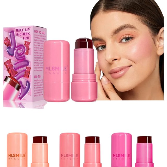 4 Color Multi-Purpose Jelly Blush Stick Long-Lasting Natural Sheer Tint Lip & Cheek Cooling Water Blush Eyeshadow for Makeup