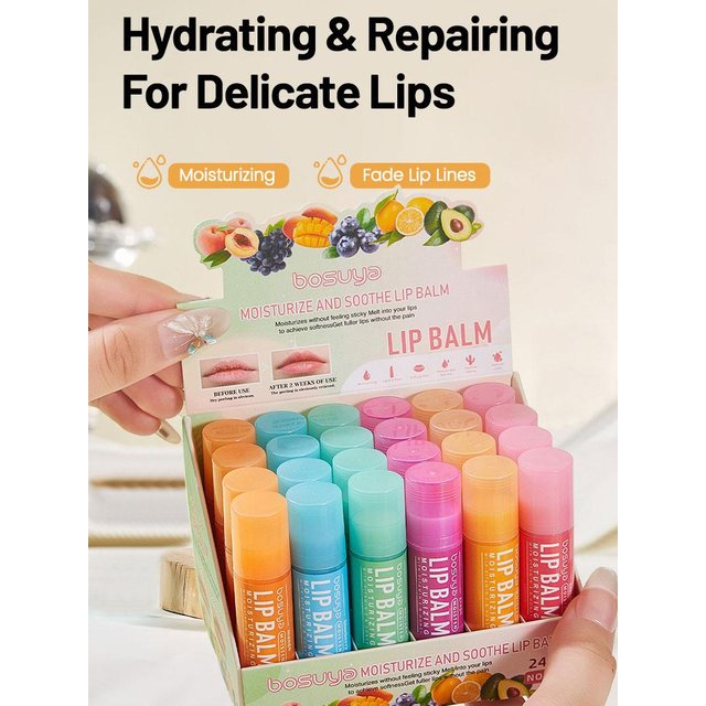 6/24Pcs Fruit Series Lip Balm Set Moisturizing Repair Anti-Cracked Hydrating Vitamin E Lip Balm Cherry jelly Lip Mask Skin Care