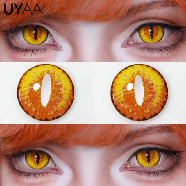 UYAAI Cosplay Colored Contact Lenses 1 Year 2pcs Crazy Red Contact Lenses Anime Black Eye Lenses Halloween Beauty Makeup Lens