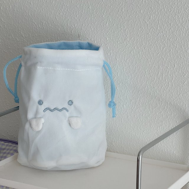 Cute Cartoon Ghost Embroidery Drawstring Bag Soft Plush Storage Organizer for Girls Small Object Cosmetic Storage Pouch