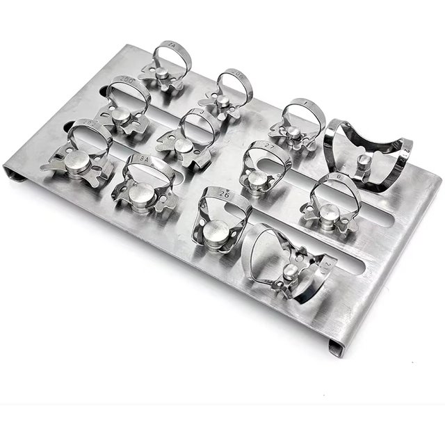1Pcs AZDENT Stainless Steel Rubber Dam Clamp with Placement Tray Holder Dental Restorative Oral Care Tool