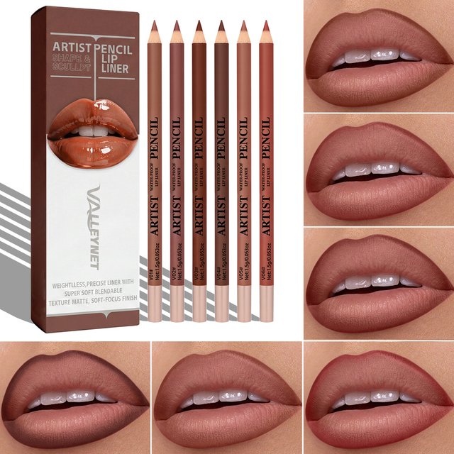6Pcs/Set Matte Lip Liner Pencil Lip Combo,Easy to Apply Waterproof Matte Pigmented Natural Shades Lipliner Set Cosmetics