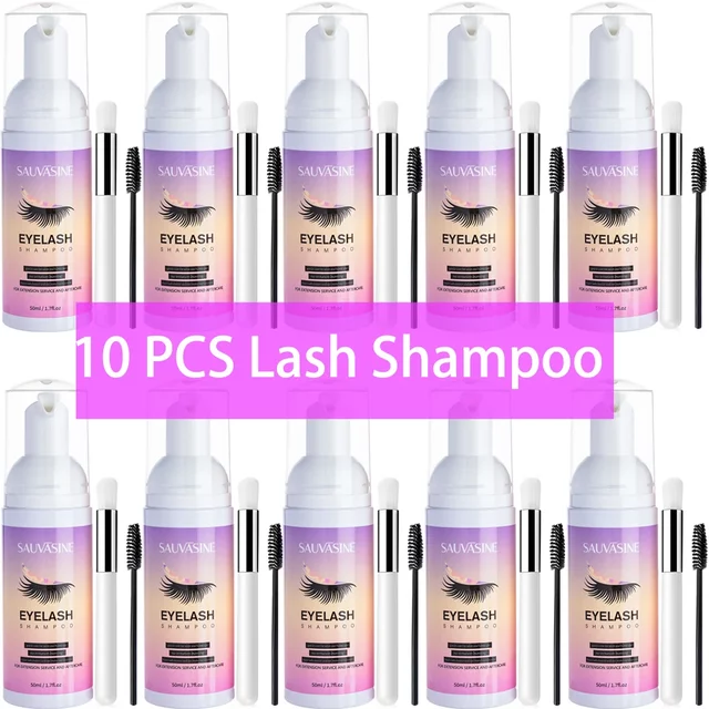 5/10PCS 50ML Eyelash Extension Shampoo Foam Mousse Kit Fast Makeup Glue Removal Foam Set Deeply Cleaning With Brush for women