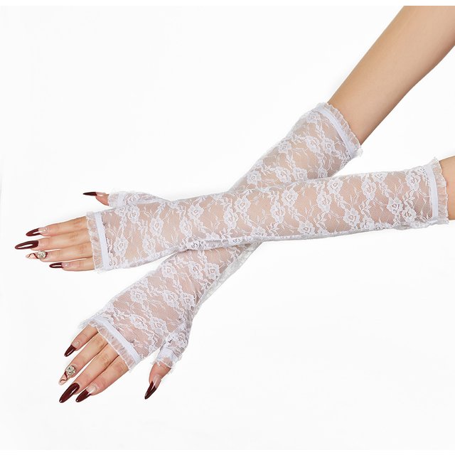 Cute Girls Summer Sunscreen Lace Arm Sleeve Women Long Mesh Yarn Arm Cover Sun UV Protection Fingerless Arm Cuffs Driving Gloves