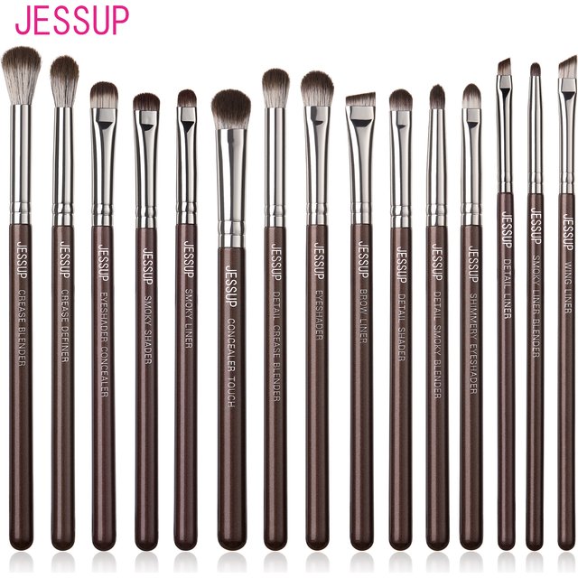 Jessup Augen Make-up Pinsel Set profession elle 15 stücke Lidschatten Pinsel vegane Concealer Augenbrauen Liner Misch pinsel braun, t499
